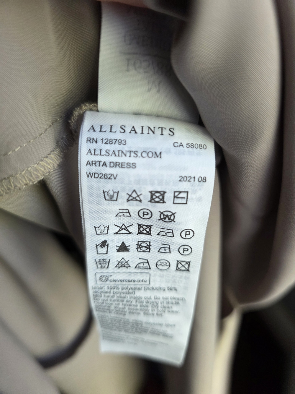ALLSAINTS Arta V-Neck Asymmetric Hem Satin Midi Dress - Size Medium - Picture 6 of 8